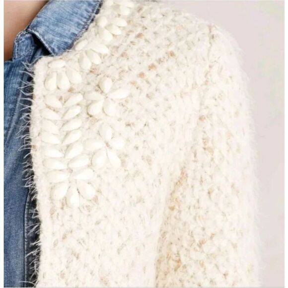 Michelle Nicole Super Soft Eyelash Wool Blend Beaded Sweater Cardigan Size Small - Picture 3 of 11